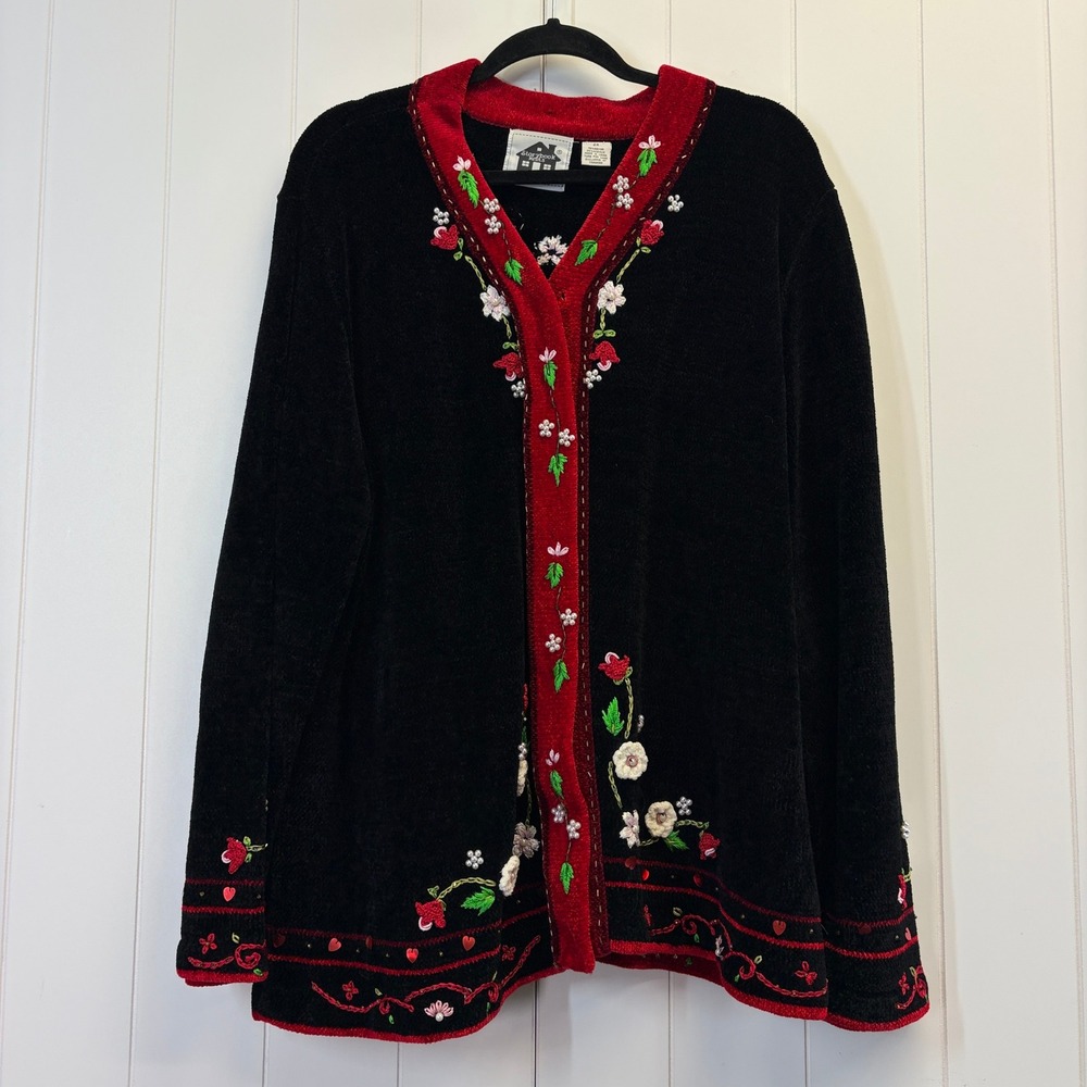 Vintage Storybook Knits Christmas Cardigan Sweater Women Size 2X Cottage Cozy